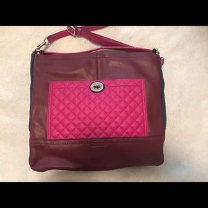 Pink and Navy color block quilted coach hobo bag